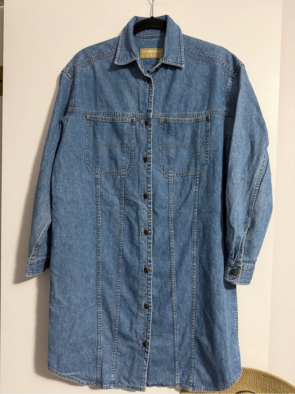VTG Liz Claiborne Lizwear S denim shirt dress 100% Cotton EUC